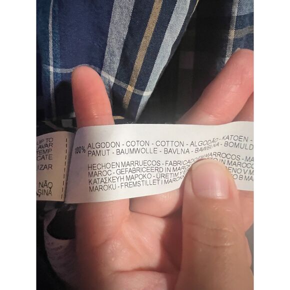 Zara Man Long Sleeve Snap Button Up Chambray Denim/Plaid Blue Medium Western - Picture 4 of 5